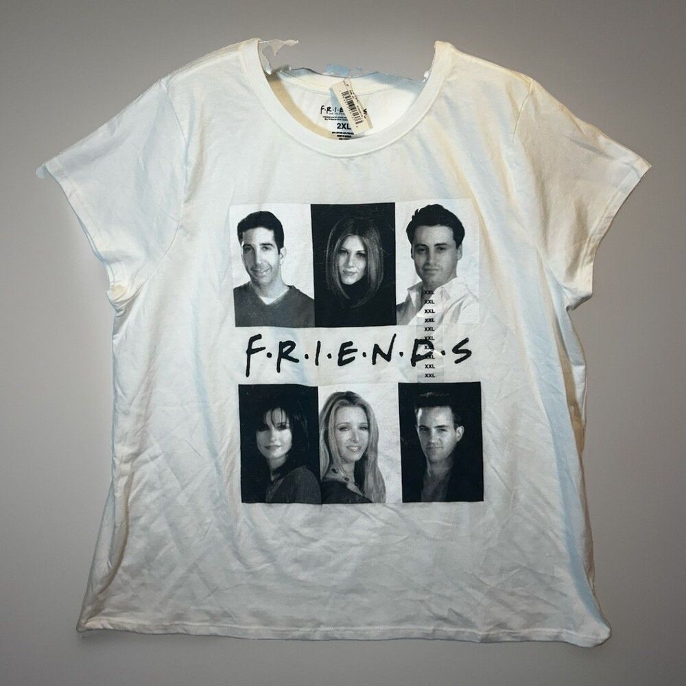 Friends TV Series Cast Photo White Graphic T-Shirt 2Xl Xxl Nwt Warner Bros Tee